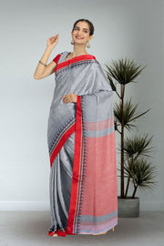 Grey Shantipur Tant Bengal Cotton Saree 10074964