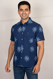 Indigo Handblock Print Pre-Washed Pure Cotton Shirt 10076221