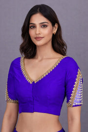 Blue Aari Embroidered Silk Blouse 10068920