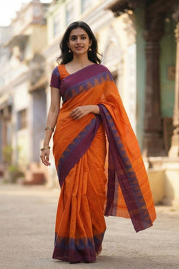 Orange Handloom Chettinad Cotton Saree 10077354