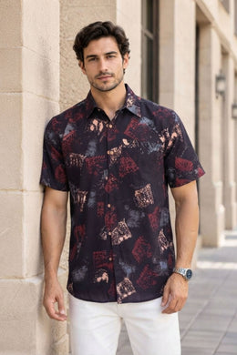 Black Half Sleeve Ajrakh Printed Cotton Mens shirt 10072721