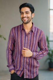 Purple Full Sleeve Vanaspathi Print Modal Silk Mens Shirt 10074061