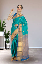 Blue Kanjivaram Vegan Silk Saree with Contrast Pallu 10074861