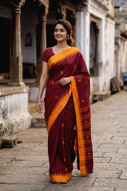 Dark Brown Handloom Chettinad Cotton Saree 10077330