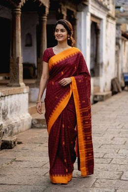 Dark Brown Handloom Chettinad Cotton Saree 10077330