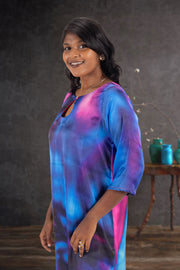 Blue Printed Vegan Charmeuse Silk Dress  10073750