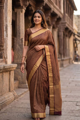 Rosewood Brown Mysore Crepe Silk Saree With Zari Border 10076656