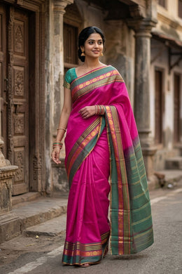Pink Kanjivaram Pure Silk Saree With Rudrashtakam Border 10077895