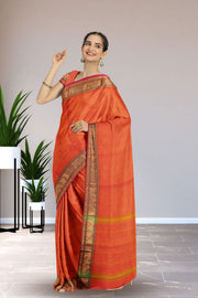 Orange Handloom Chettinad Cotton Saree Without Blouse 10075176