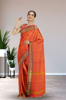 Orange Handloom Chettinad Cotton Saree Without Blouse 10075176