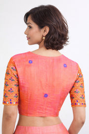 Pink Aari Embroidered Silk Blouse 10068937