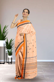 Peach Dhaniakhali Cotton Sarees Without Blouse 10075206