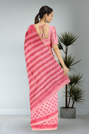 Pink Sanganeri Printed Silk Cotton Saree 10075716