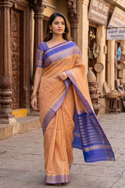 Desert Gold Beige with Blue Mysore Crepe Silk Saree With Zari Border 10076663