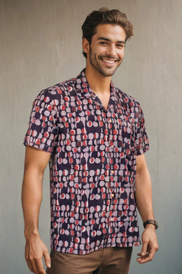 Black Half Sleeve Jahota Printed Cotton Mens Shirt 10074315