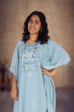 Blue Sozni Embroidered Crepe Silk Kaftan 10064727
