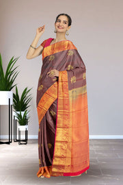 Maroon Kanjivaram Vegan Silk Saree with Contrast Pallu 10074864