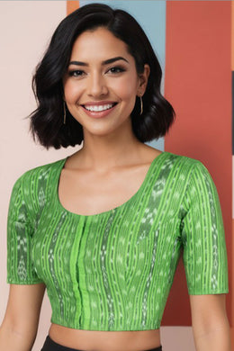 Green Odisha Ikat Cotton Blouse 10075031