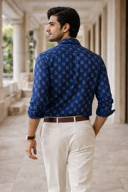 Indigo Handblock Print Pre-Washed Pure Cotton Shirt 10076871