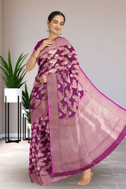 Purple Handloom Banarasi Katan Silk Saree 10069399
