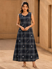 Black Embroidered Cotton Checked Dress 10077625