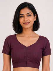 Maroon Handcrafted Slub Cotton Solid Style Blouse 10073196