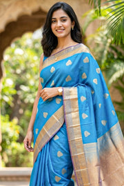 Blue Kanjivaram Vegan Silk Saree 10076025