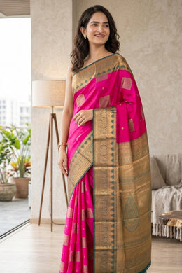 Pink Kanjivaram Vegan Silk Saree 10076030