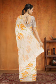 Cream Handloom Printed Chanderi Saree 10071046