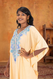 Beige Sozni Embroidered Crepe Silk Kaftan 10064729
