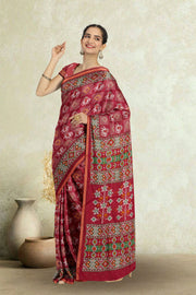 Red Patola Printed Silk Cotton Saree 10074943