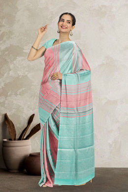 Pink and Blue Handloom Kanjivaram Soft Silk Saree 10066278