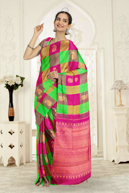Multi colour Pure Zari Borderless Kanjivaram Silk Saree 10060057