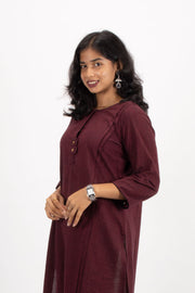 Marron Handcrafted Stripes Cotton Kurta 10074359