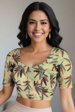 Green Hand Block Jahota Printed Cotton Blouse 10075000