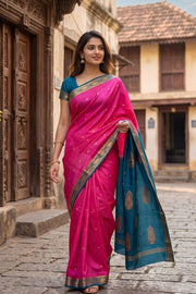 Pink Mysore Crepe Silk Saree With Floral Border 10076666
