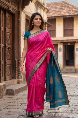 Pink Mysore Crepe Silk Saree With Floral Border 10076666
