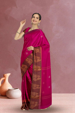 Pink Handloom Chettinad Cotton Saree Without Blouse 10075180