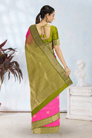 Pink Kanjivaram Vegan Silk Saree 10076044