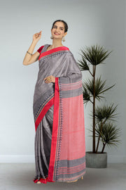 Grey Shantipur Tant Bengal Cotton Saree 10074977