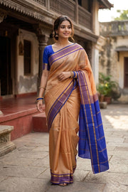 Cream Kanjivaram Pure Silk Saree with Contrast Border 10077891