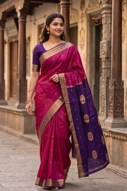 Raspberry Pink Mysore Crepe Silk Saree With Zari Border 10076667