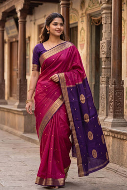 Raspberry Pink Mysore Crepe Silk Saree With Zari Border 10076667