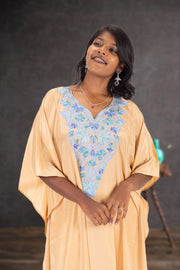 Beige Sozni Embroidered Crepe Silk Kaftan 10064731