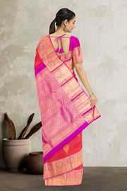 Pink Shot Orange Jacquard Pure Zari Kanjivaram Silk Saree 10063079