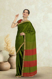 Green Maheshwari Silk Cotton Saree 10075239
