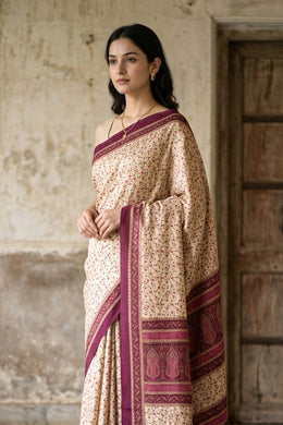 Beige Kashmiri Printed Silk Saree 10076939