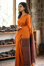 Kanjivaram Orange Jute Weave Vegan Silk Saree 10074647