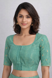 Green Aari Embroidered Chanderi Silk Cotton Blouse 10068927