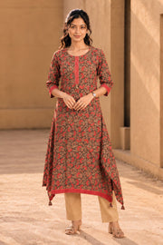 Brown Hand Block Printed Cotton Kurta 10077677